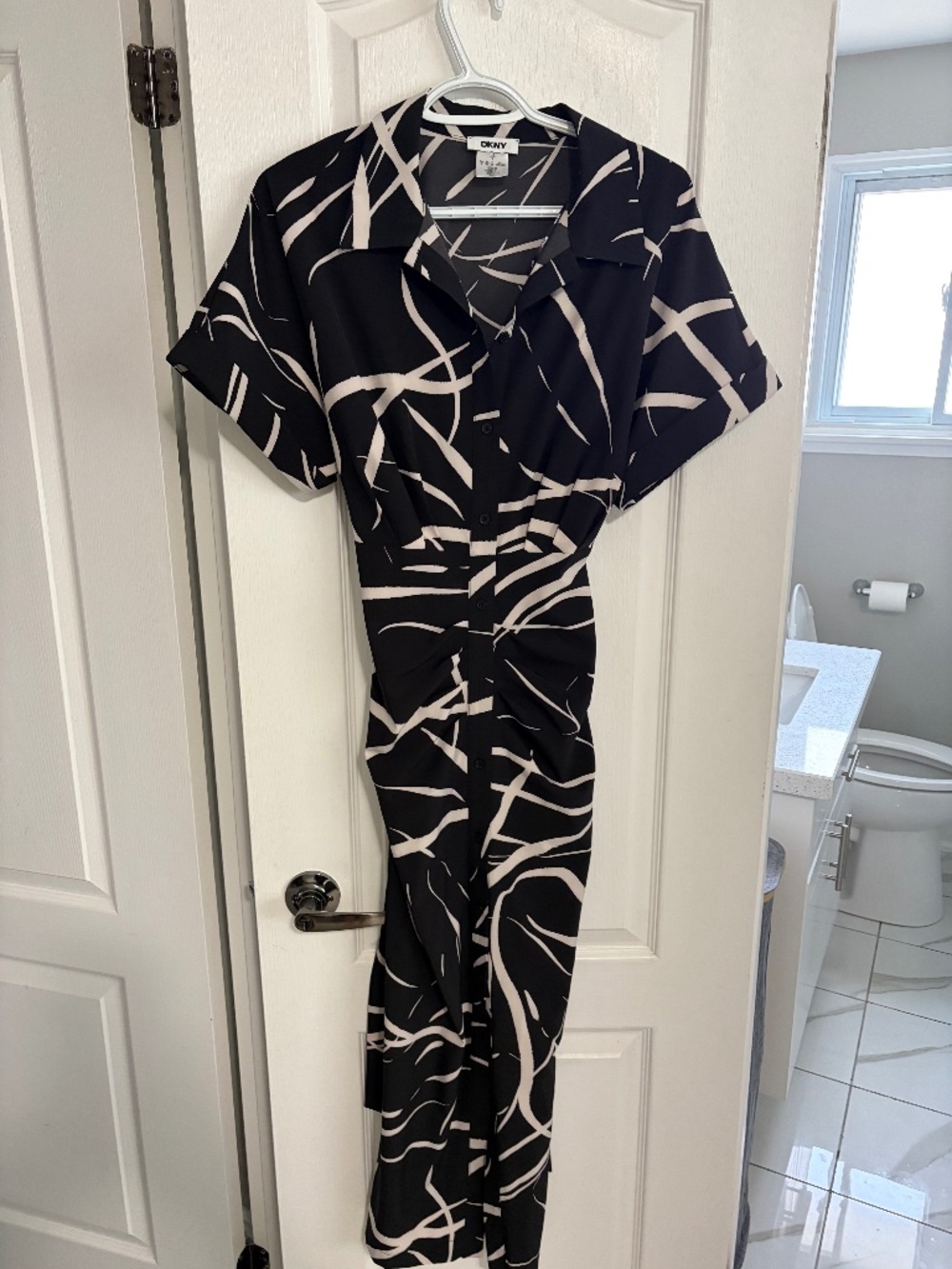 DKNY Black and White Patterned Shirt Dress
